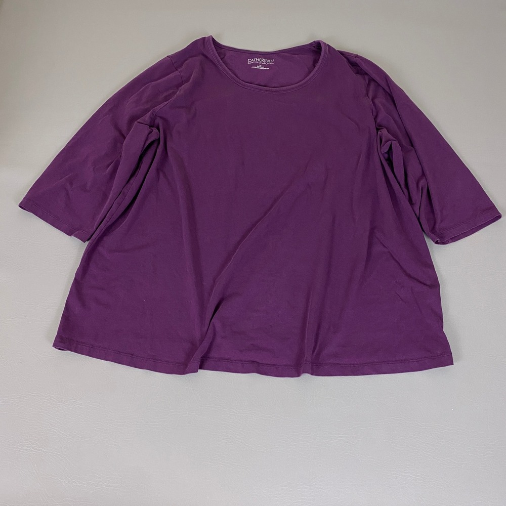Catherines Suprema T-Shirt Top Plus Size 2X Purple 3/4 Sleeve Scoop Neck *Flaw*